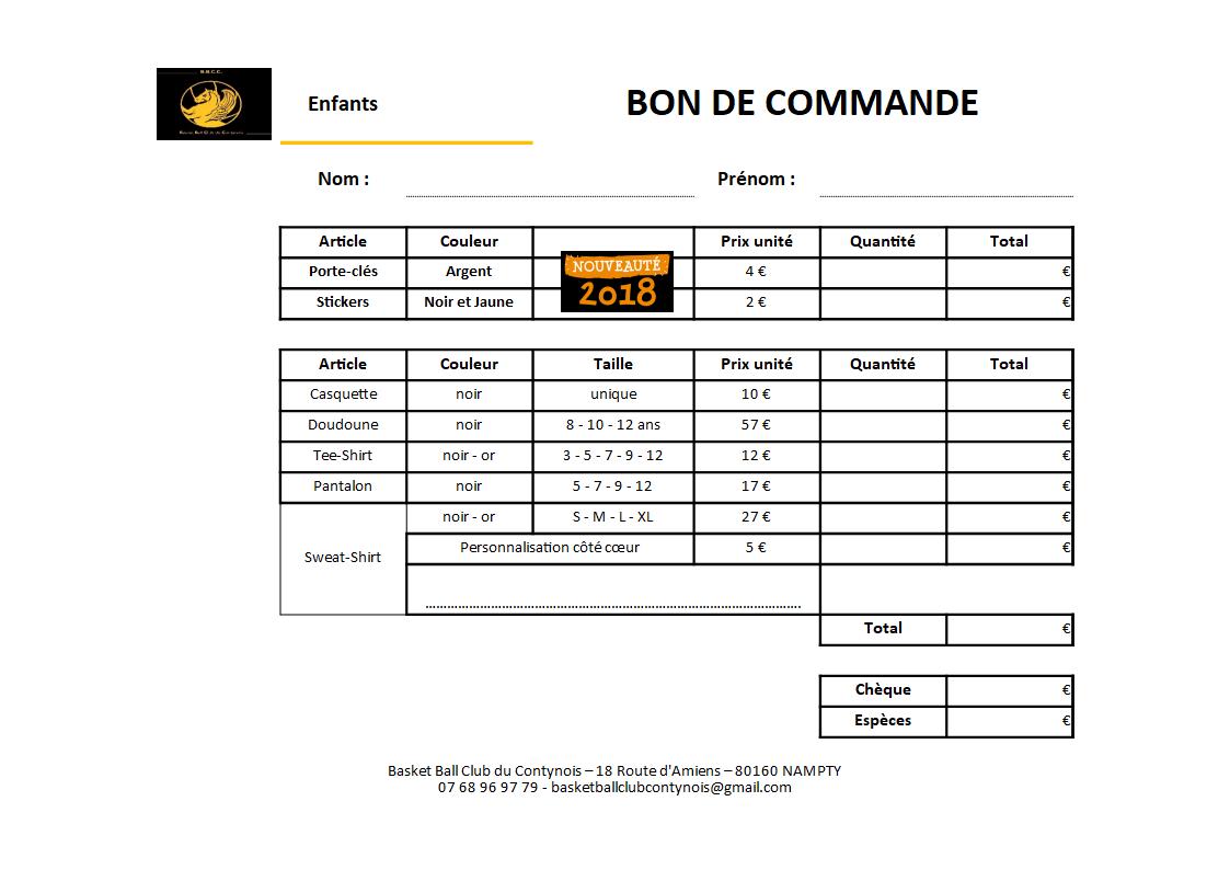 2018 2019 bon de commande adultes